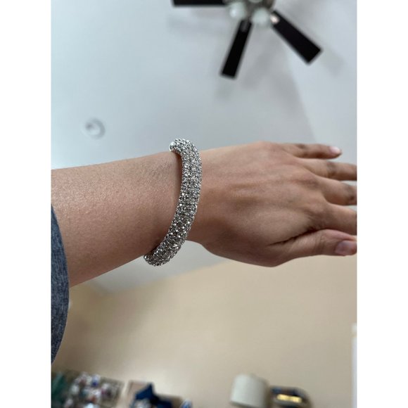 White rhinestone bangle bracelet Silver clear crystal bold chunky sparkle bling - Picture 2 of 5